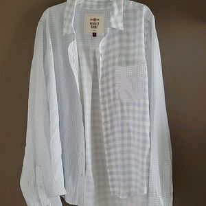 light blue and white checkered buttondown flannel